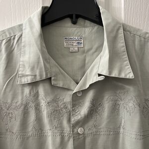 Vintage Honolua Hawaiian‎ Men S Shirt Green Embroidered Palm Trees Short Sleeve